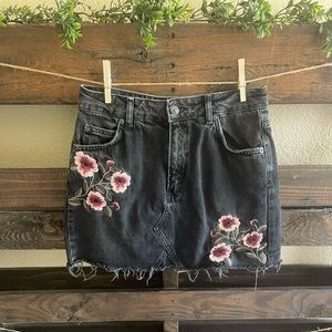 Top Shop Moto embroidered floral Jean skirt